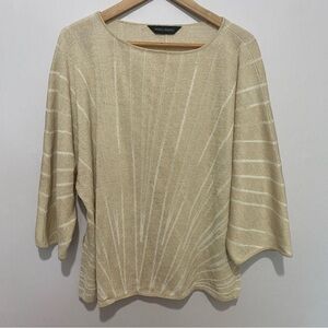 Ming‎ Wang Metallic Beige Dolman Sleeve Knit Top L/XL Relaxed Fit Blouse